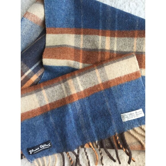 Vtg Pure Wool Blue Plaid Scarf Made In West Germany Saks Fifth Avenue 100% Wool - Picture 5 of 5
